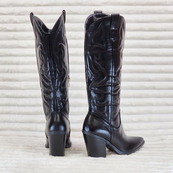 Electric Cowboy Jet Black Matte Western Knee High Cowgirl Boots Jet Black - Picture 6 of 15